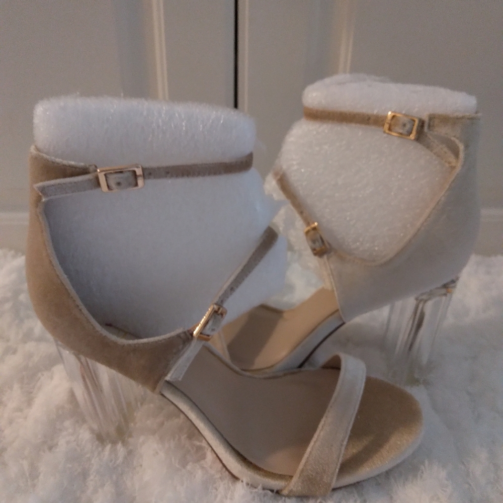 Women heels Beige clear block heel - Picture 1 of 8